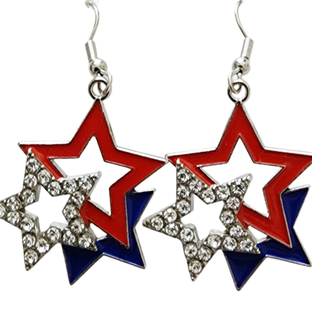 2for$30 - Patriotic Red, White & Blue July 4th Triple Star Earrings